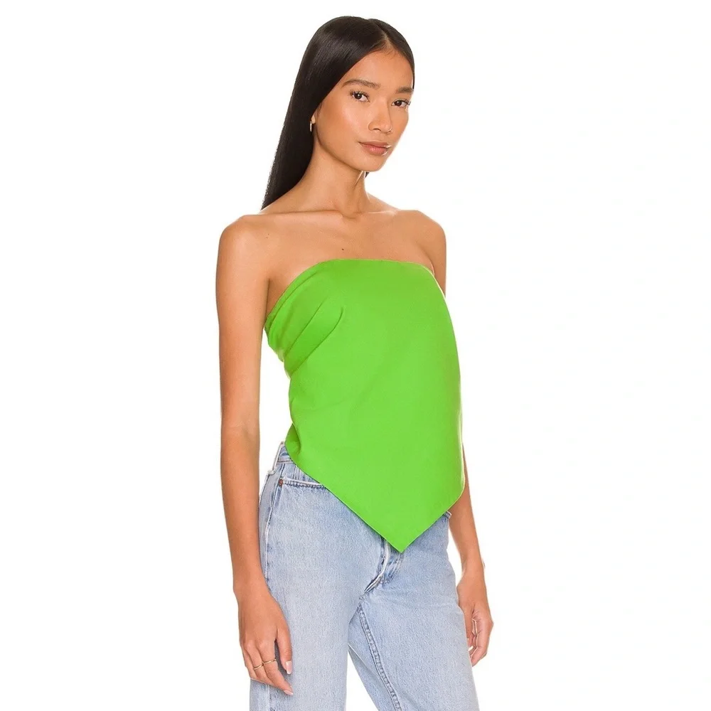 L’Academie Darragh Linen Strapless Handkerchief Top in Lime Green NWT - Picture 2 of 9